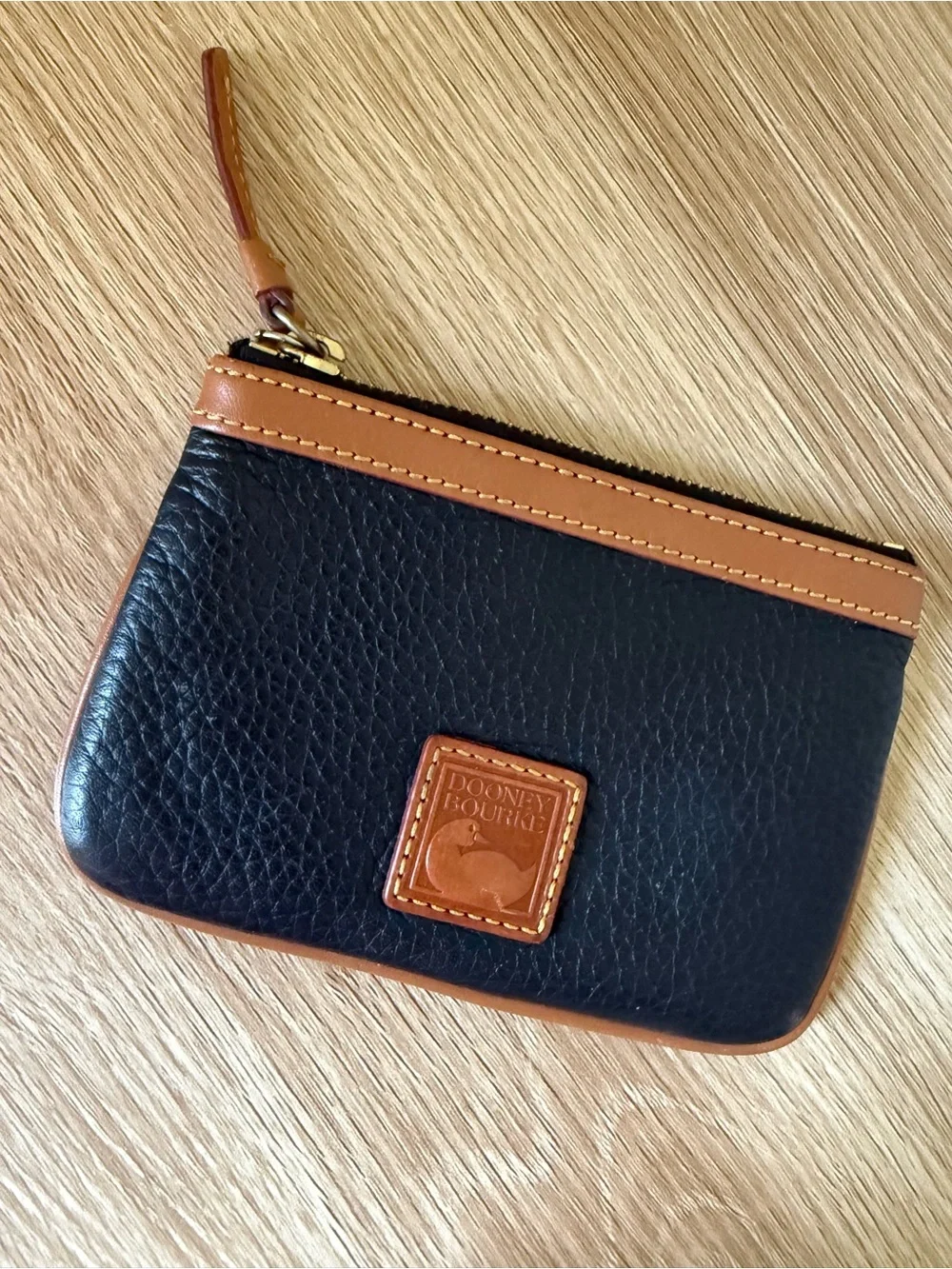 Dooney & Bourke Black and Tan Leather Zip Coin Purse